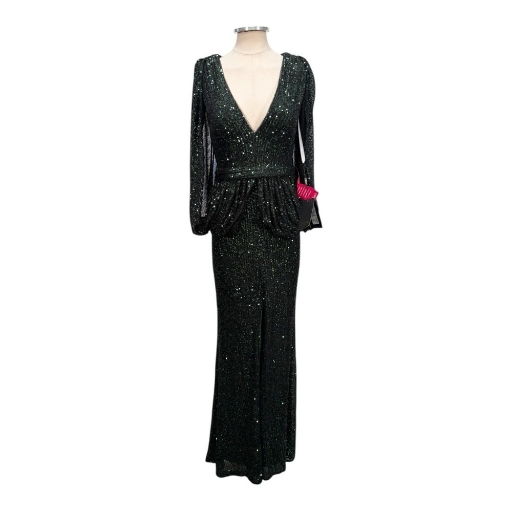 NEW Terani Couture Sequin V neck  Cape Sleeve Long Formal Maxi Gown Size 6 - Picture 3 of 12